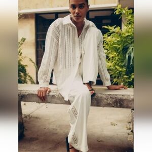 Zara Crochet Side Stripe Wide Leg Pants Sz-L